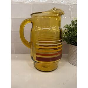 VTG MCM Anchor Hocking Amber Pitcher w Stripes